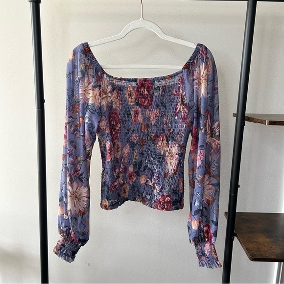 [xs] Anthropologie Rouen Top Periwinkle Purple Sheer Spring Floral Long Sleeve - Picture 4 of 11